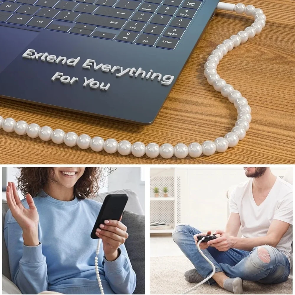 DuraBling Type-C Beaded USB Cable - Silver and Pearls